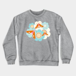 Orange and pink butterflies over blue flowers Crewneck Sweatshirt